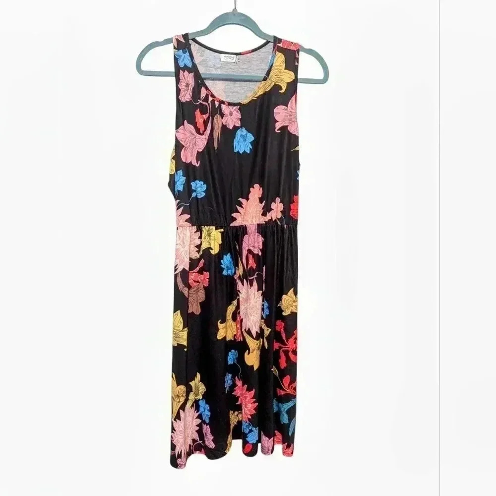 NWT OURS Foral Sleeveless Midi Dress Pockets Midi - Picture 2 of 7